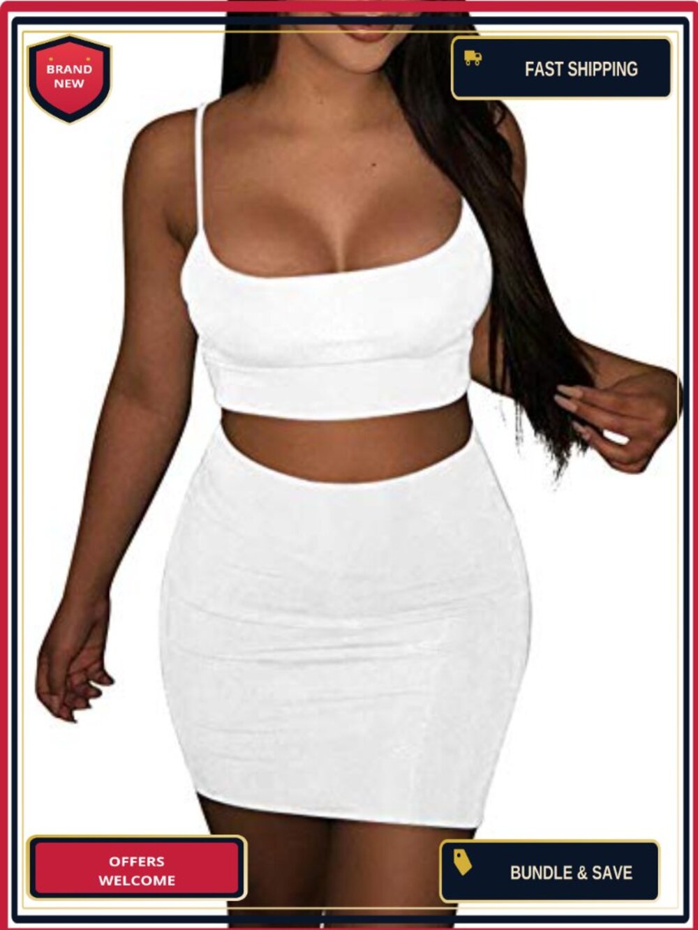 Sexy 2 Piece Bodycon Mini Party Dress Set Strap Crop Top Skirt